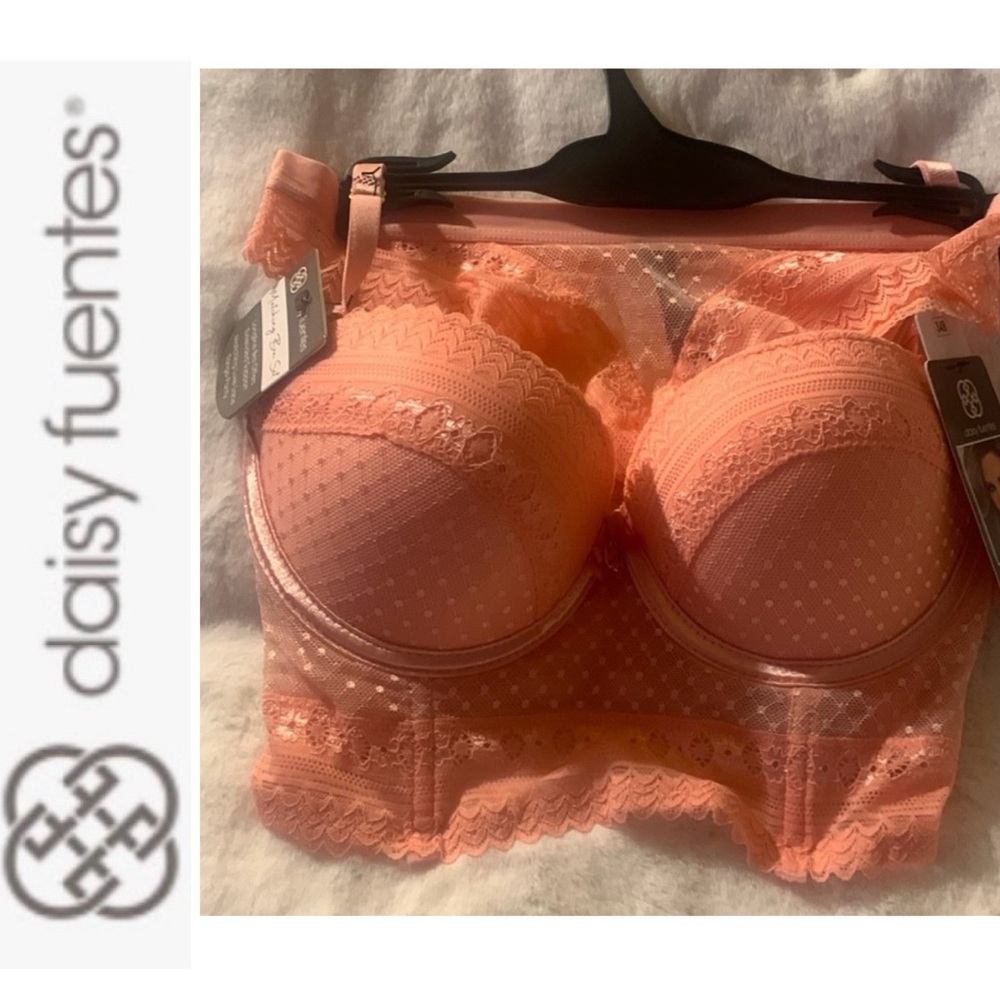 🦋 DAISY FUENTES Longline Lace Bra (34B) & Thong (S) Set NWT